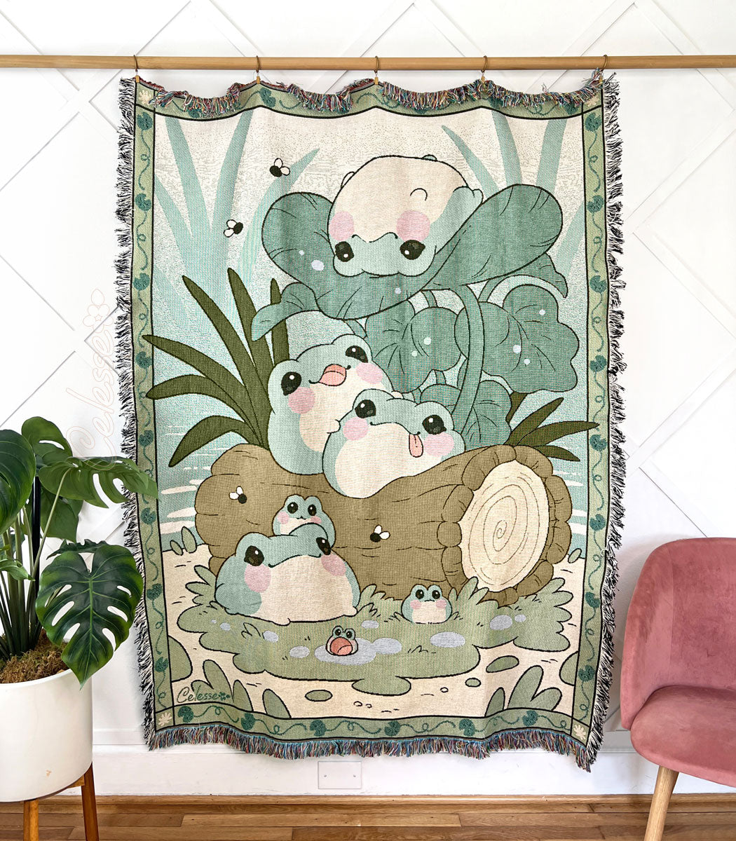 Blobfrogs Frogs Woven Blanket Throw Tapestry