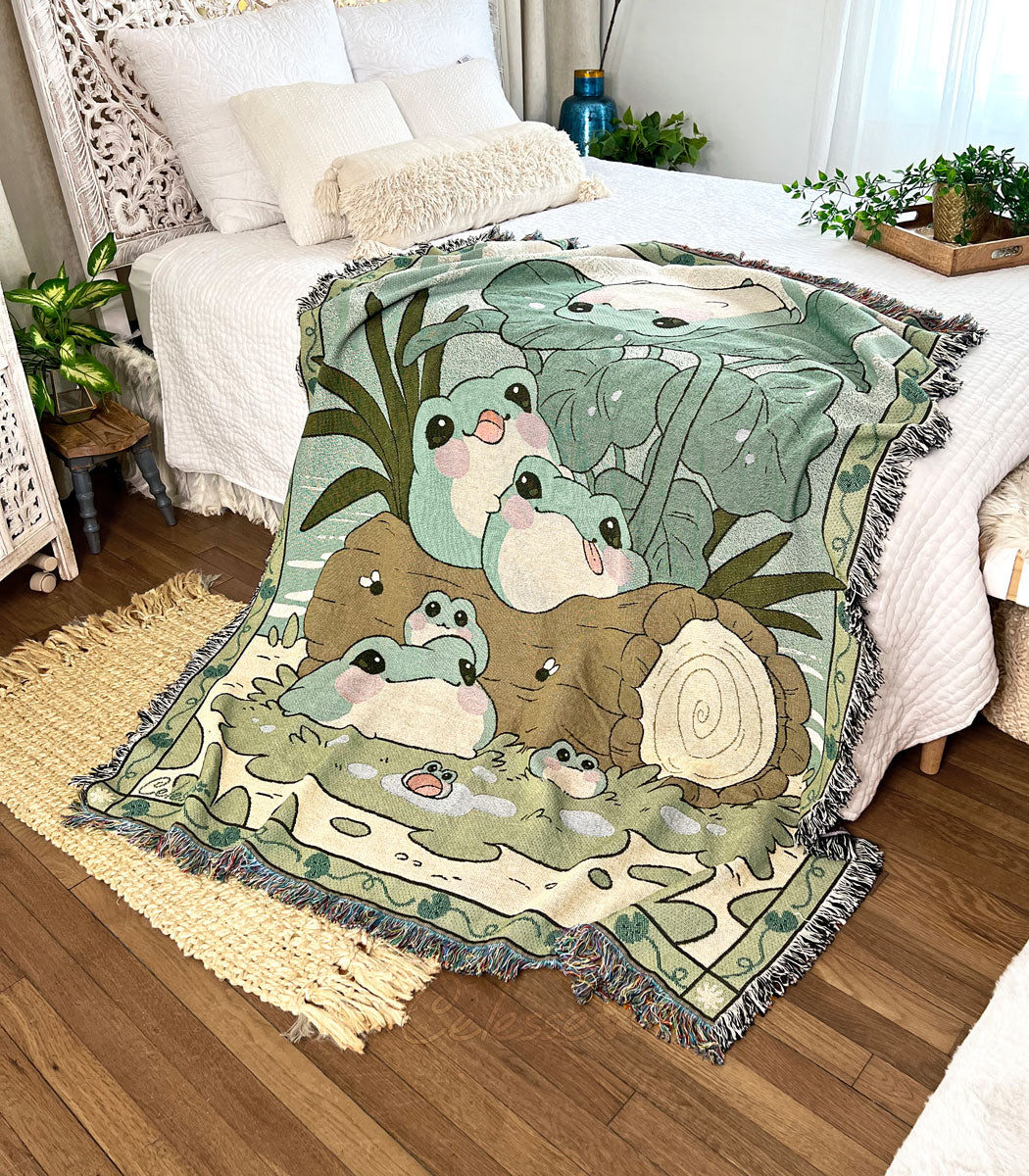 Blobfrogs Frogs Woven Blanket Throw Tapestry