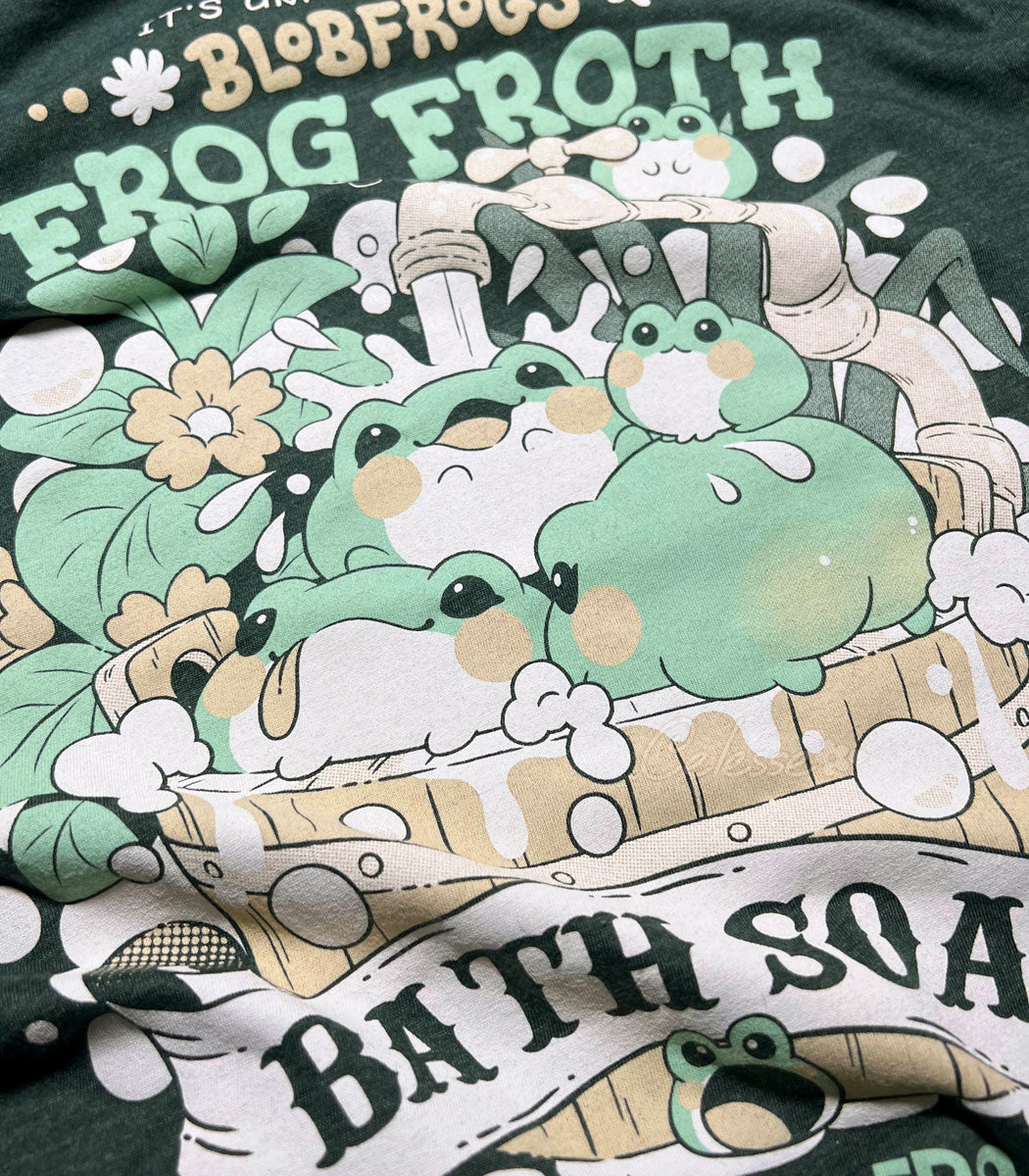 Blobfrogs Frog Froth Bath Soap Shirt close up of print