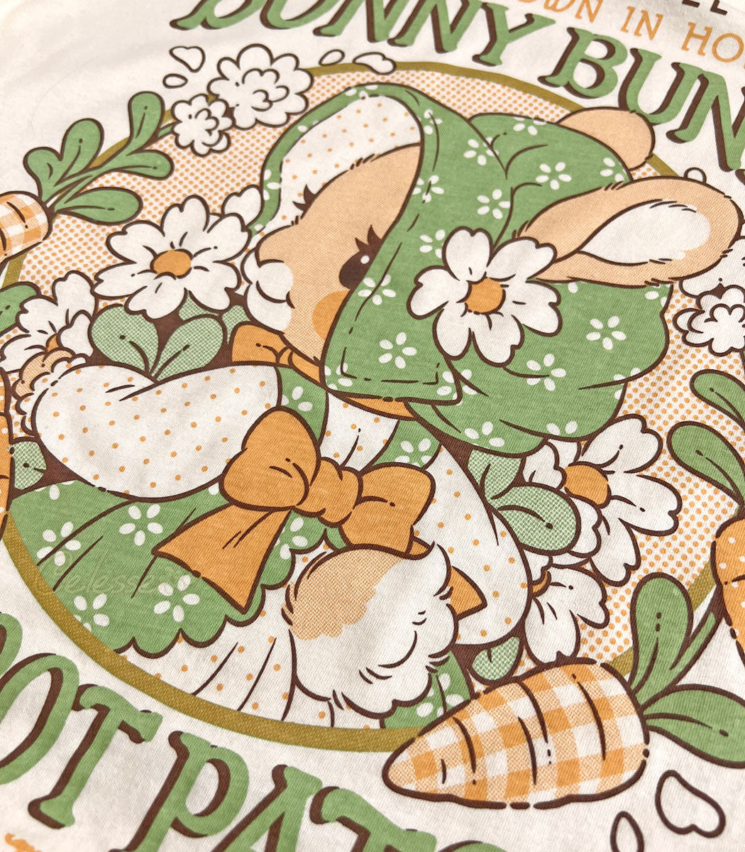 Bonny Bunny Carrot Patch Vintage Logo Shirt close up of print