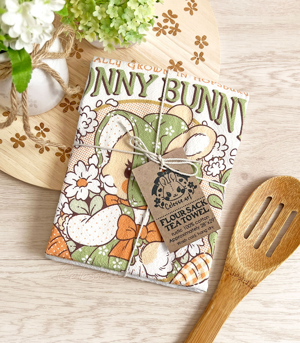 Bonny Bunny Carrot Patch Vintage Logo Flour Sack Tea Towel