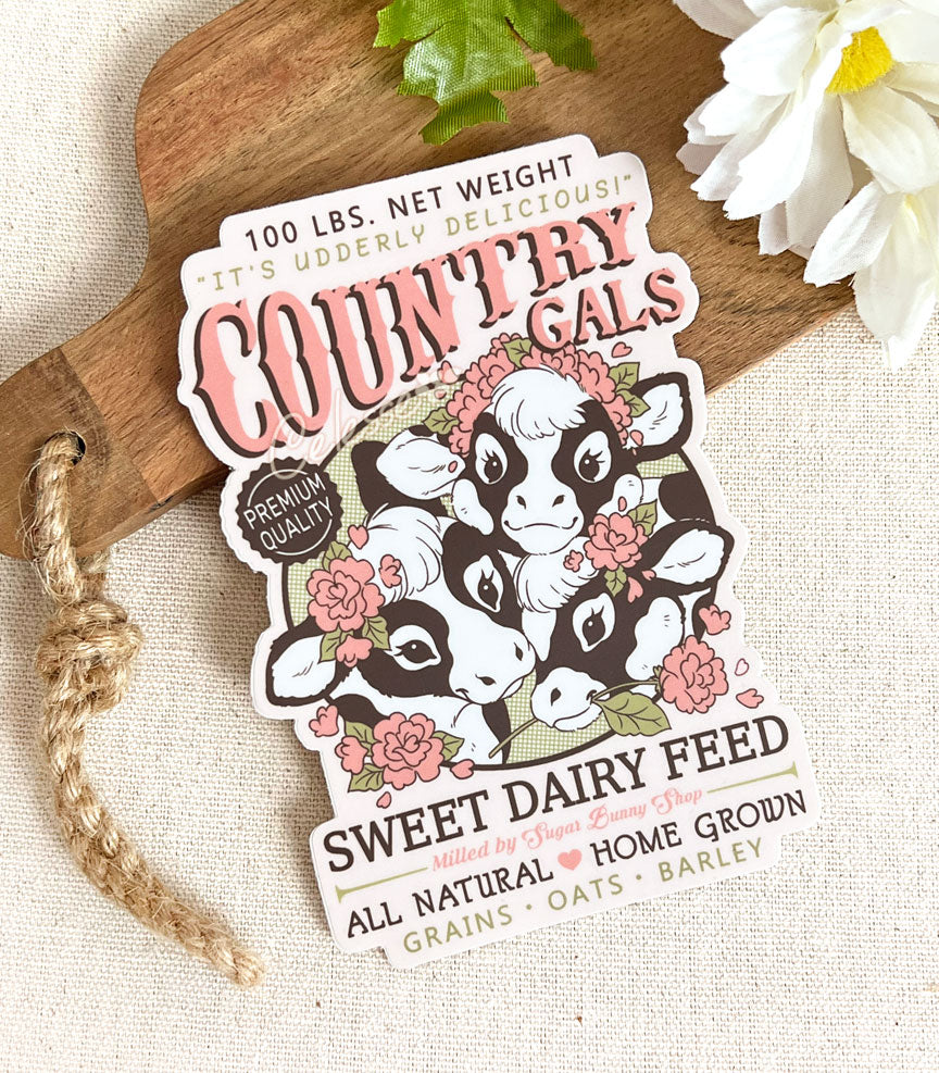 Country Gals Cows Dairy Feed Vintage Logo Vinyl Sticker