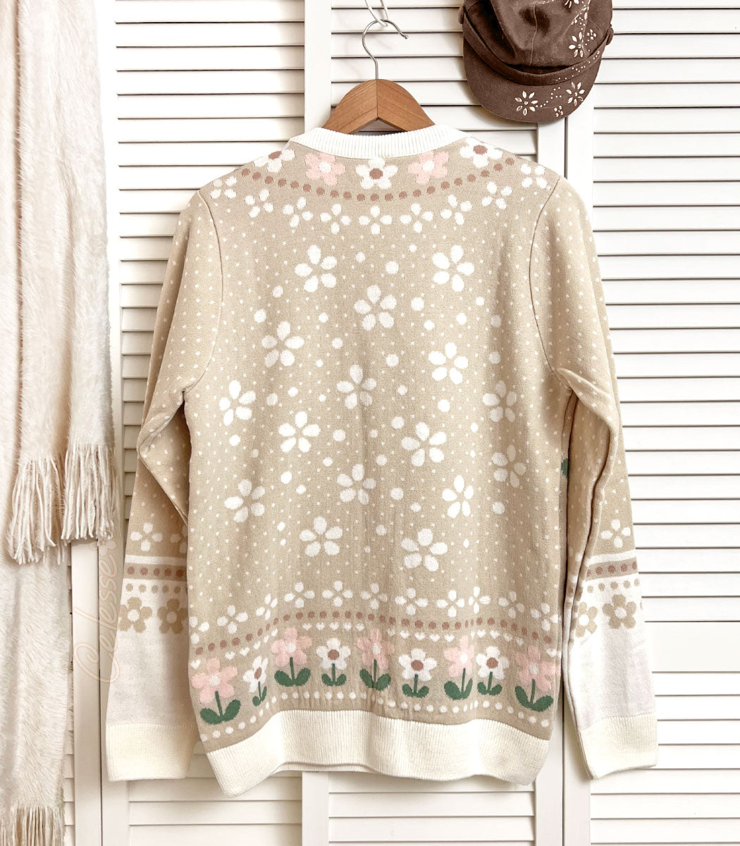 Little Deer Fawn Floral Knit Sweater back side