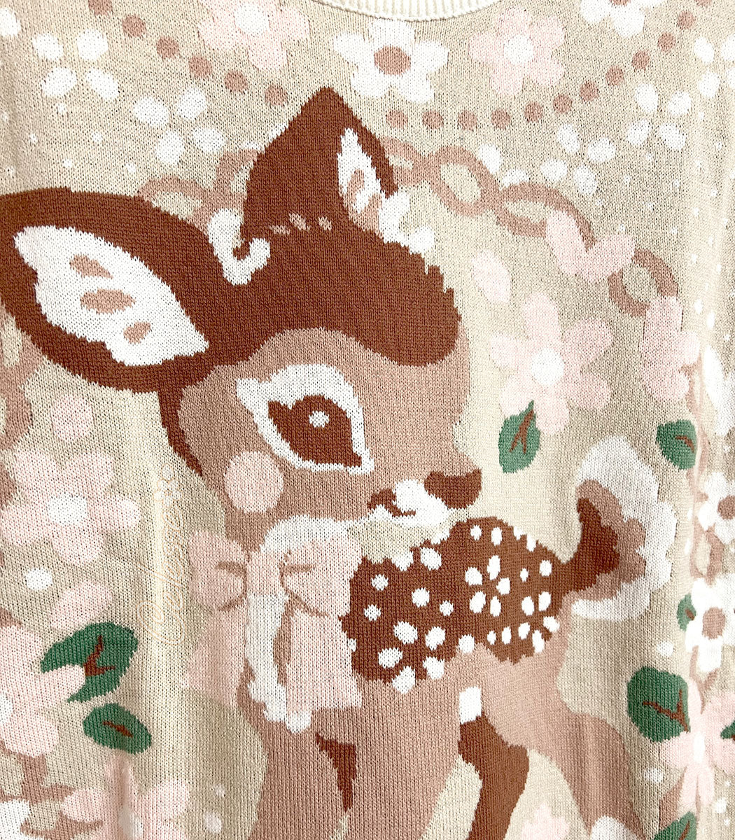 Little Deer Fawn Floral Knit Sweater close up