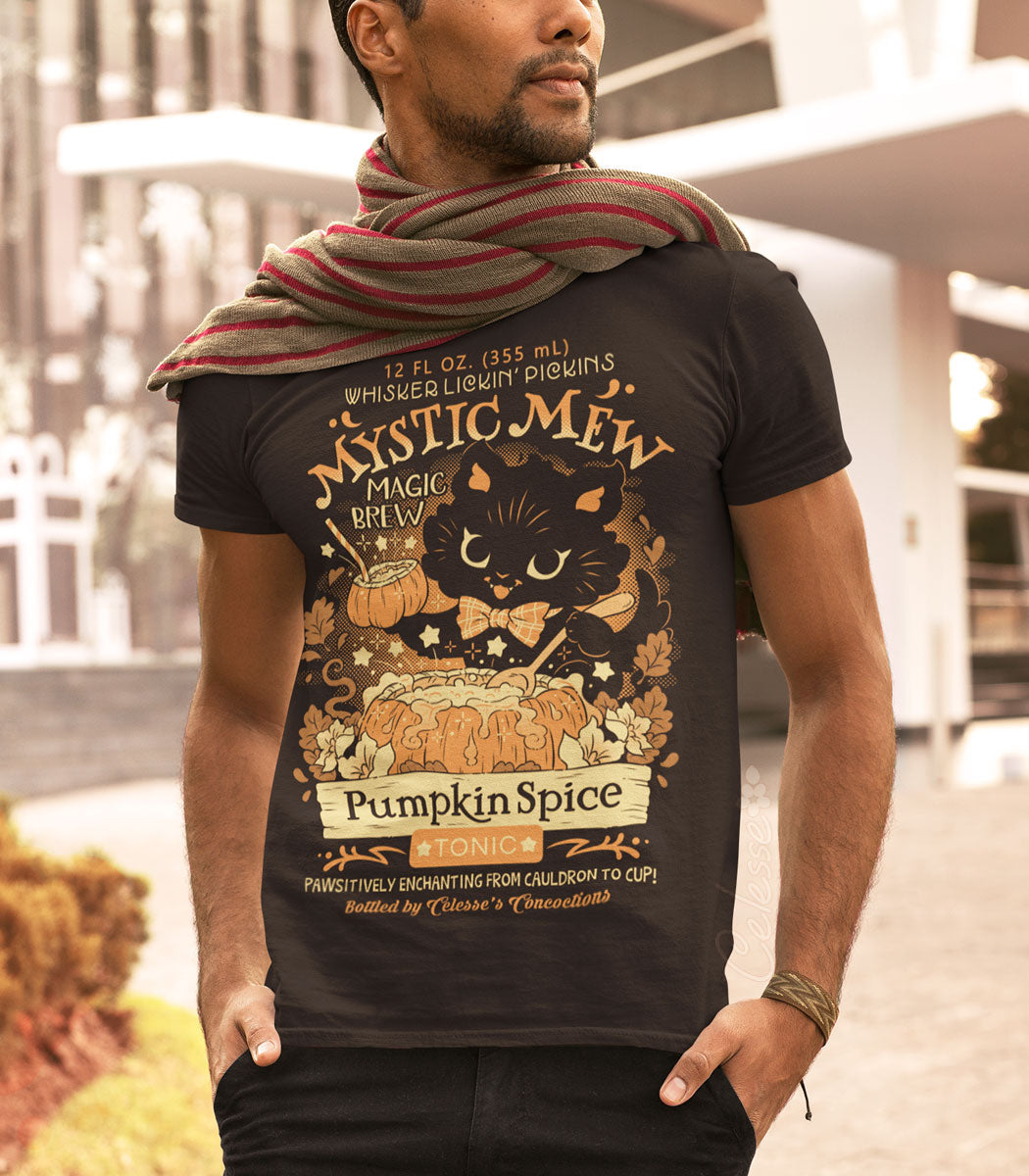 Mystic Mew Pumpkin Spice Tonic Halloween Black Cat Shirt