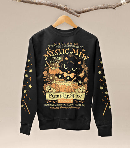 Mystic Mew Pumpkin Spice Tonic Halloween Black Cat Sweatshirt