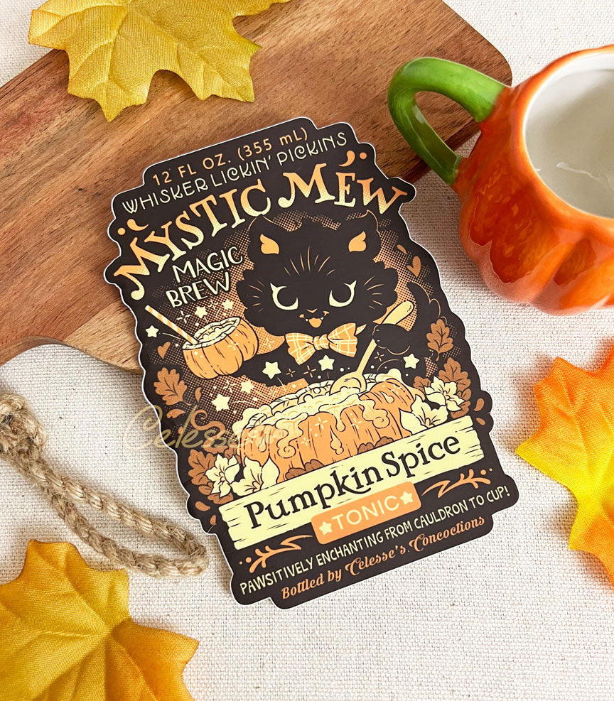 Mystic Mew Pumpkin Spice Halloween Cat Vinyl Sticker