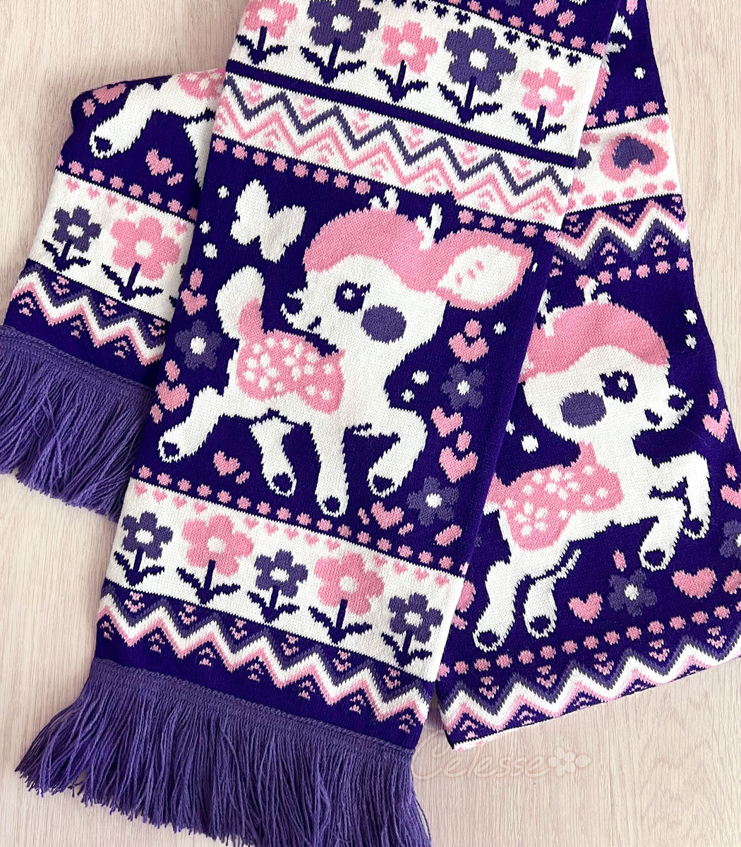  Pink Fawn Deer Knit Scarf