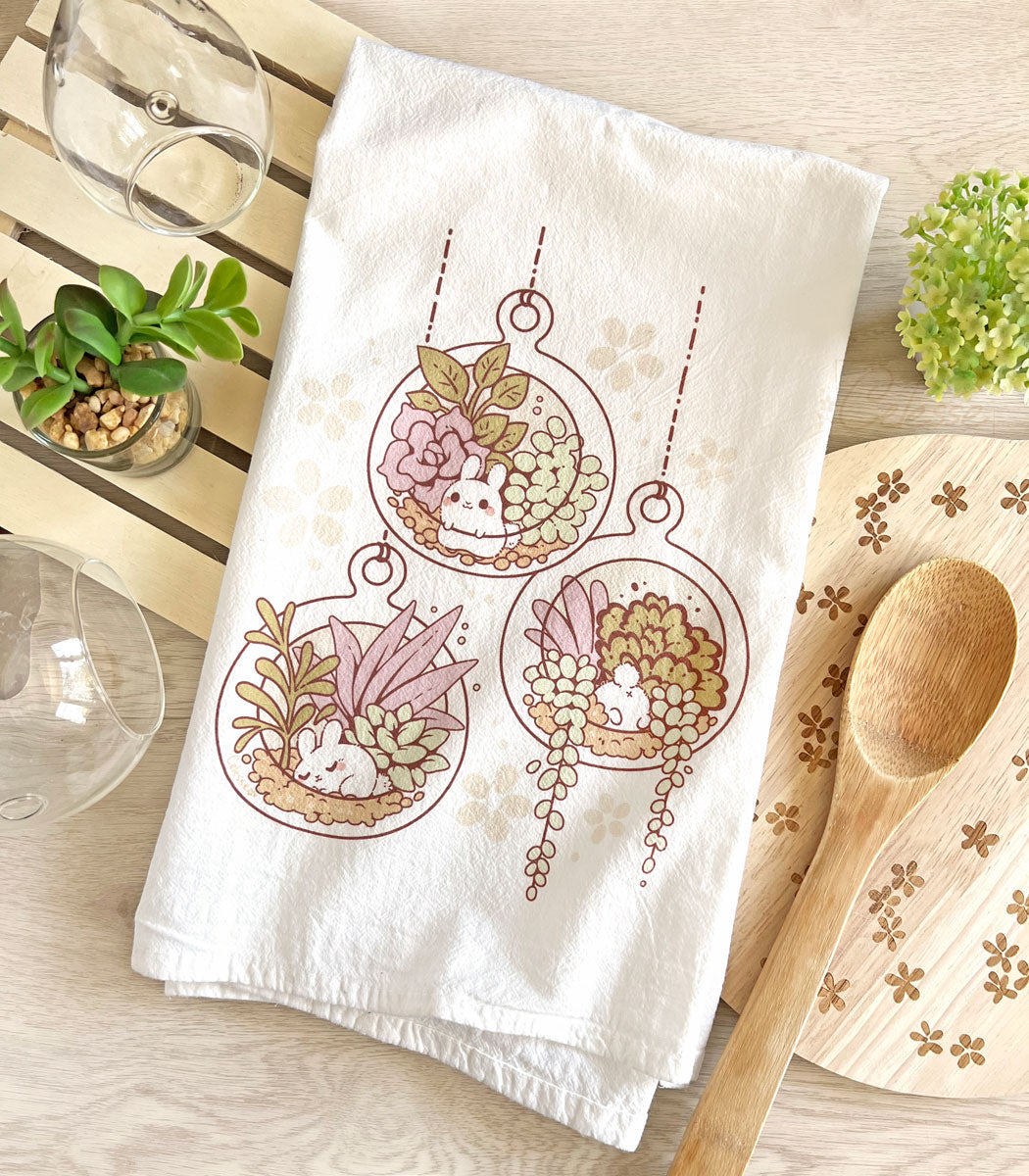 Herb Embroidered Tea Towels, 100% Cotton White Flour Sack Towel