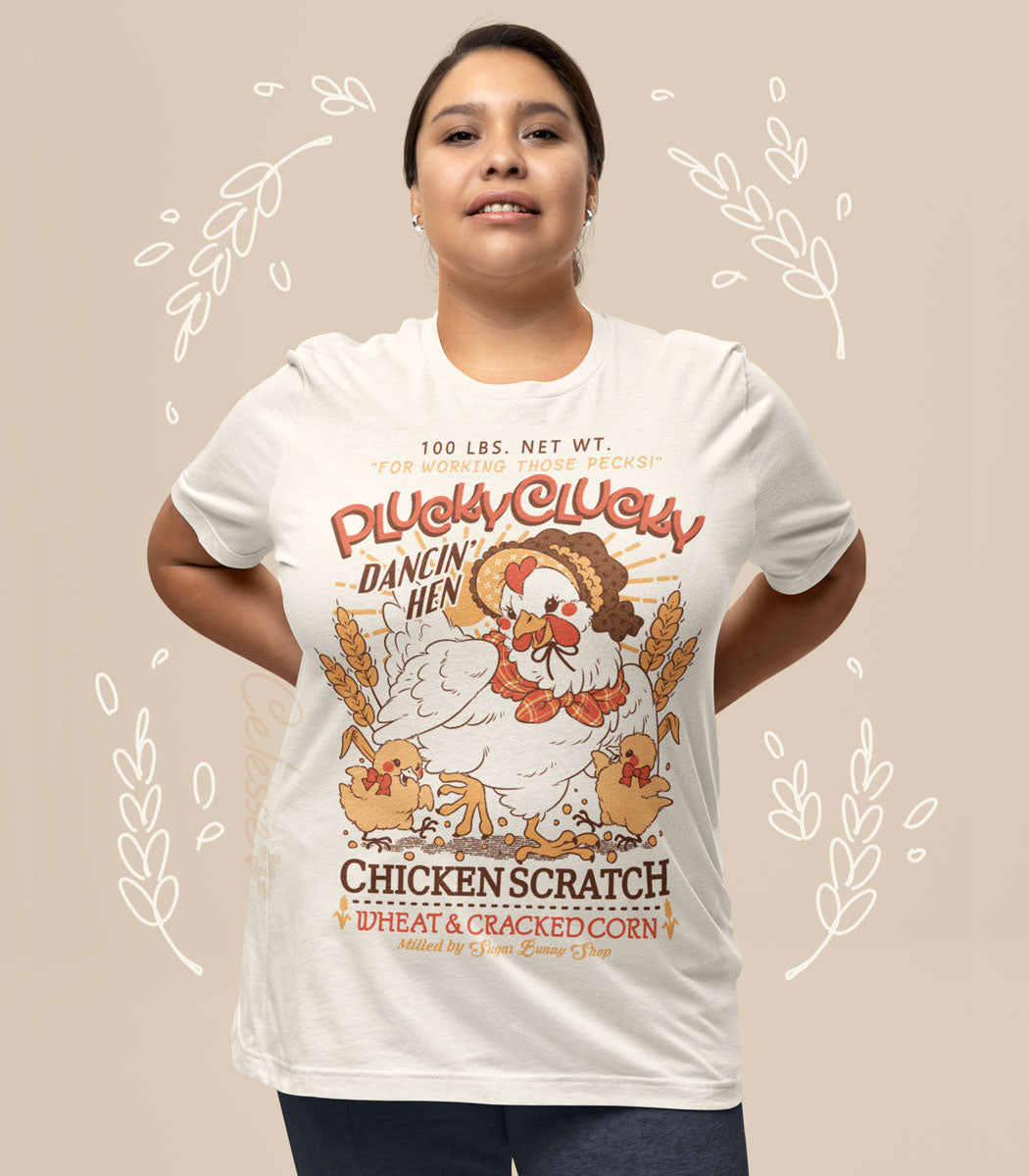 Plucky Clucky Chicken Scratch Vintage Logo Shirt