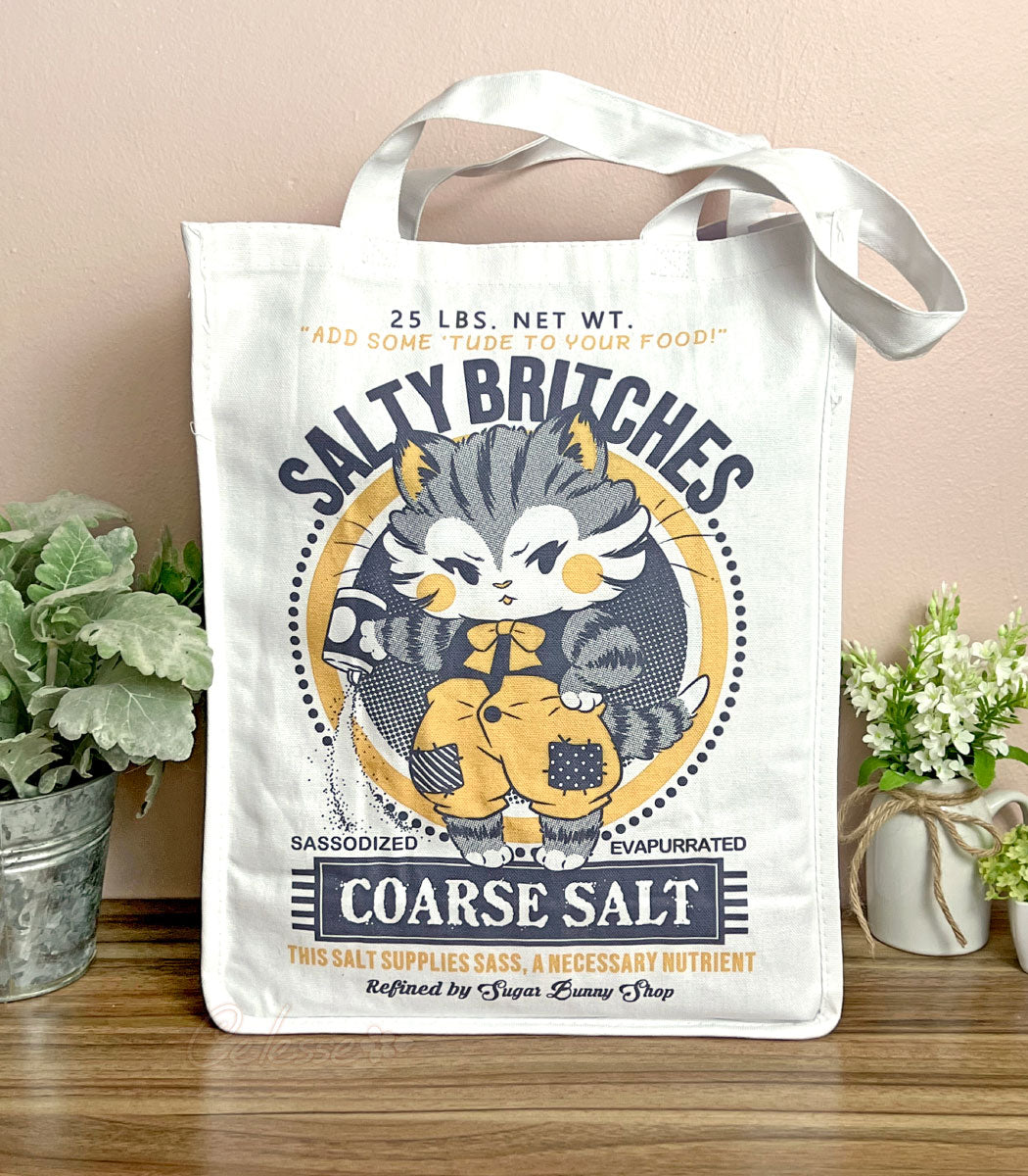 Salty Britches Coarse Salt Cat Vintage Logo Canvas Tote Bag