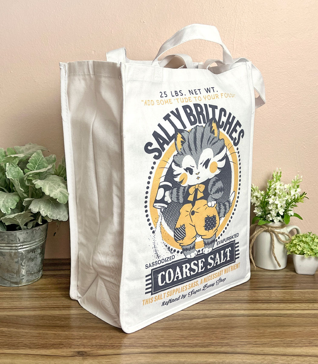 Salty Britches Coarse Salt Cat Vintage Logo Canvas Tote Bag