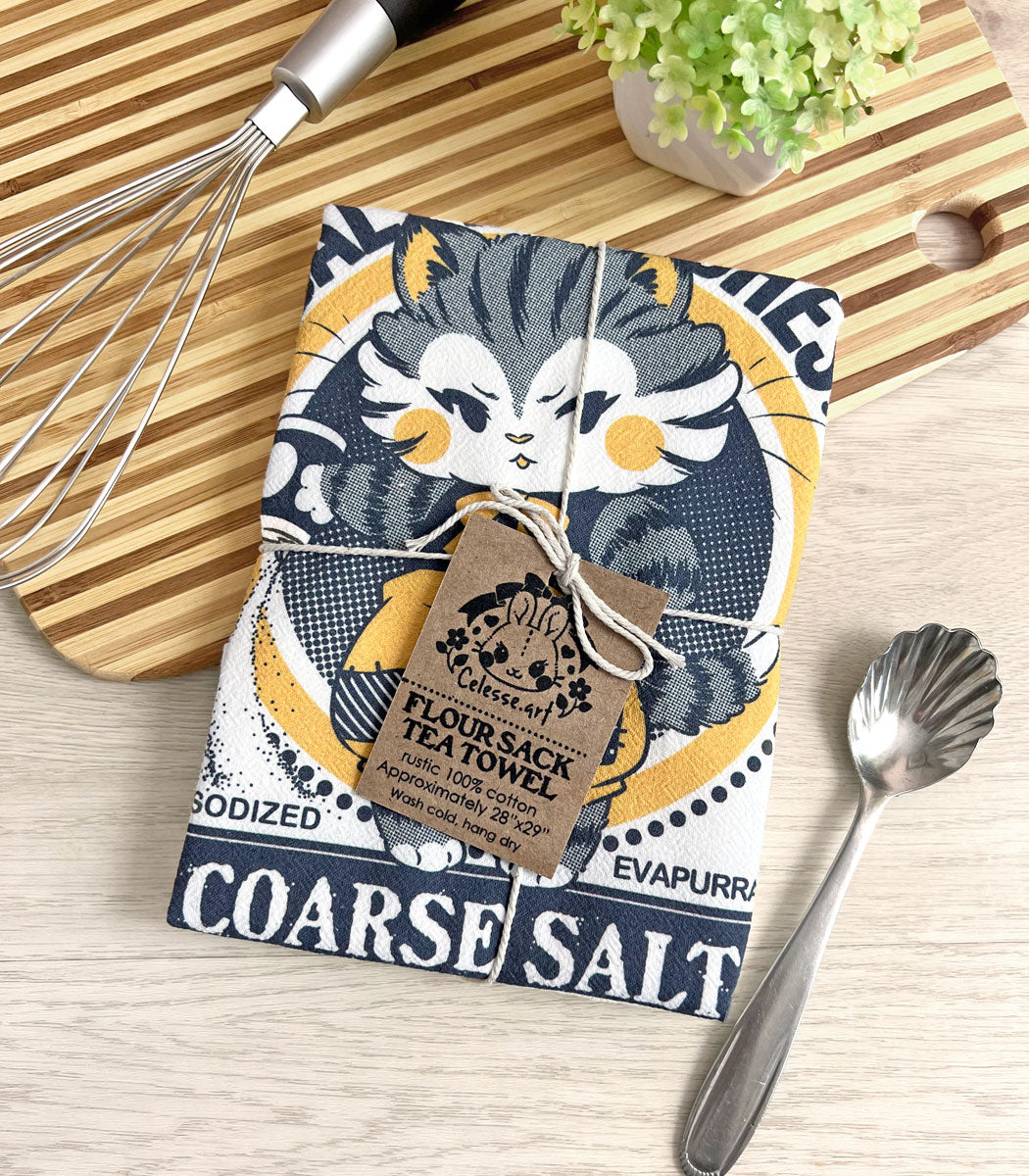 Salty Britches Coarse Salt Cat Vintage Logo Flour Sack Tea Towel