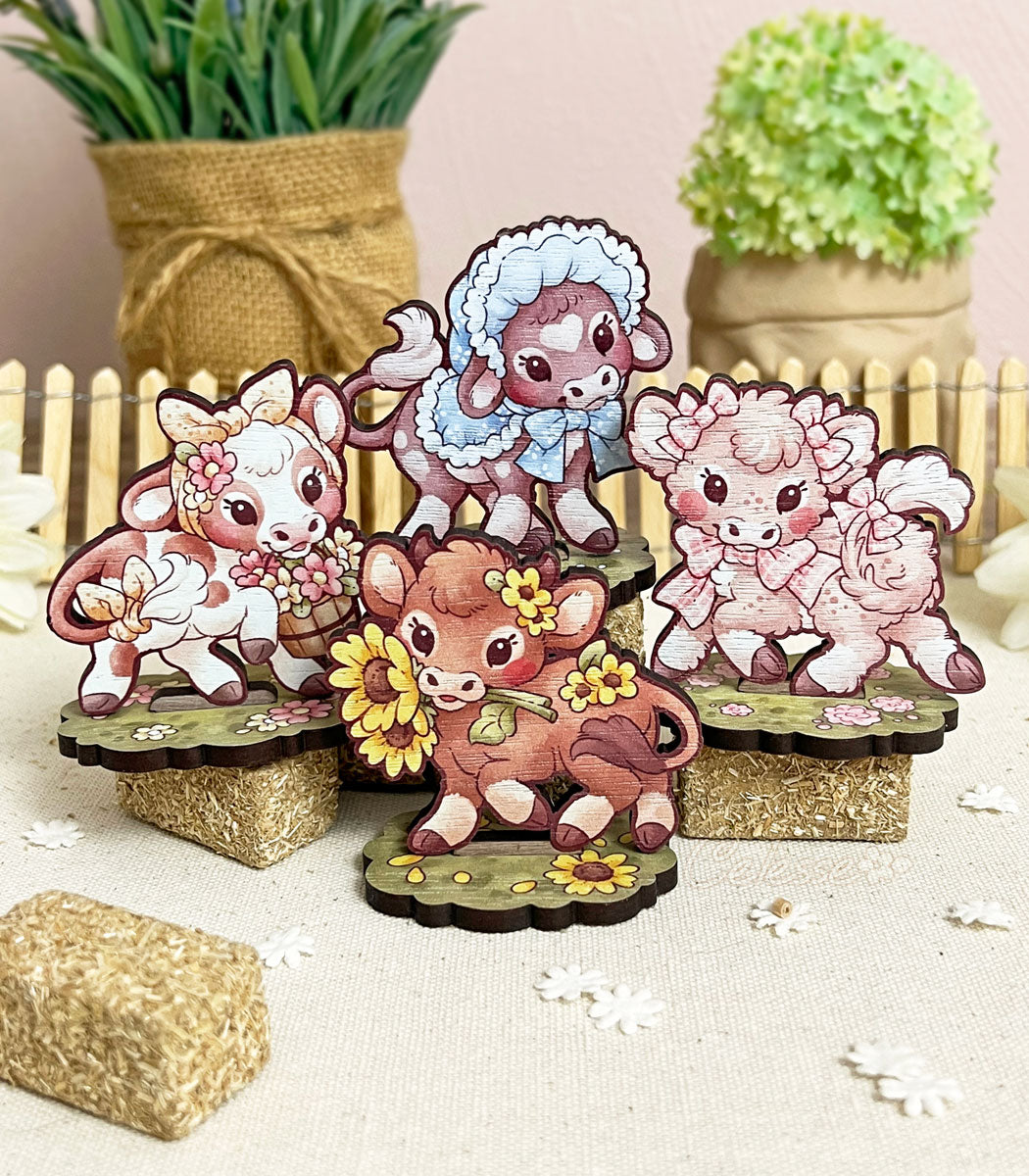 Tiny Moos Cow Wood Standees full set